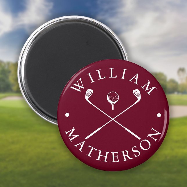 Imán Nombre Personalizado Clubes De Golf Borgoña Y Blan (Custom Name Golf Clubs Burgundy And White Magnet)