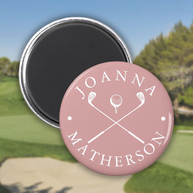 Imán Nombre Personalizado Clubes De Golf Polvoriento Ro (Custom Name Golf Clubs Dusty Rose And White Magnet)