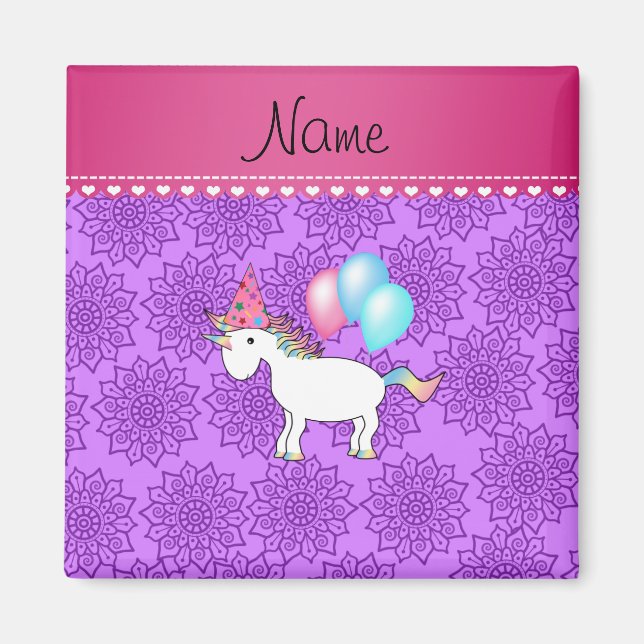 Imán Nombre personalizado cumpleaños unicornio flores p (Frente)