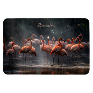 Imán Nombre personalizado de Flamingos tropicales