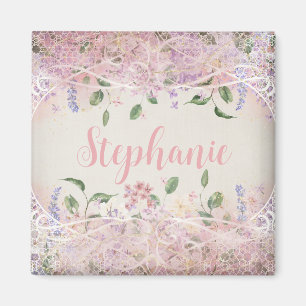 Imán Nombre personalizado de floral rosa de Rubor
