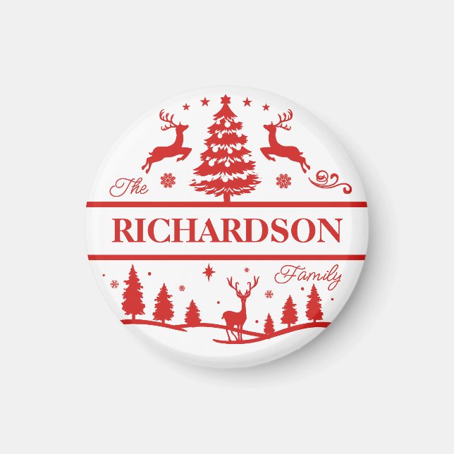 Imán Nombre personalizado de la familia Navidades rojos (Frente)