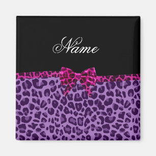 Imán Nombre personalizado de la huella de leopardo púrp
