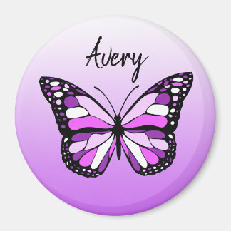 Imán Nombre personalizado de mariposa morada de bonito