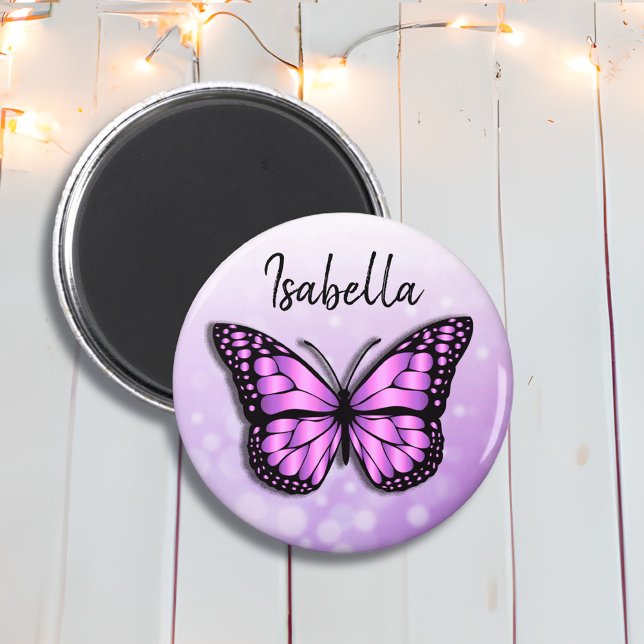 Imán Nombre personalizado de mariposa morada de bonito (Subido por el creador)