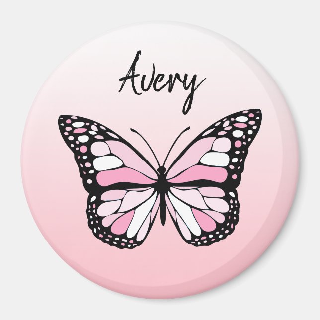 Imán Nombre personalizado de mariposa rosa de bonito (Frente)