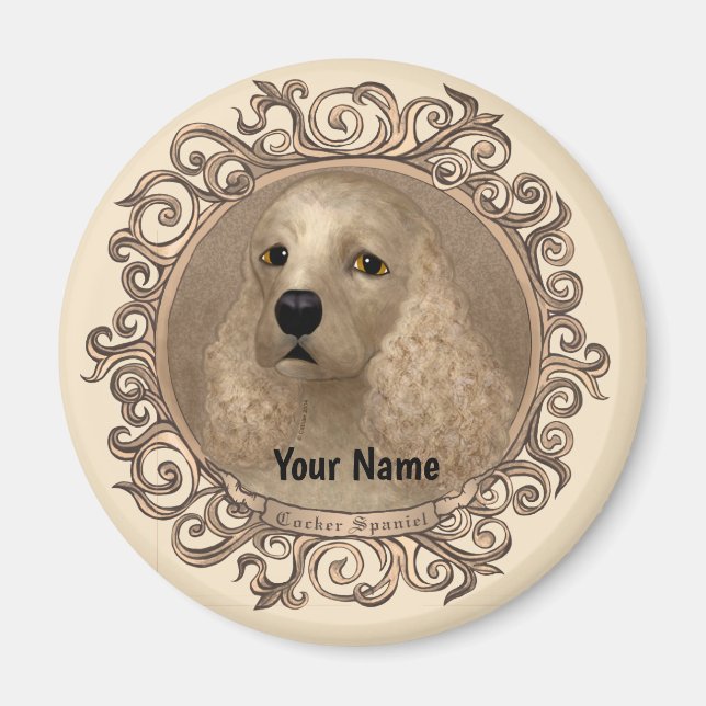 Imán Nombre personalizado de Ornate cocker spaniel (Frente)
