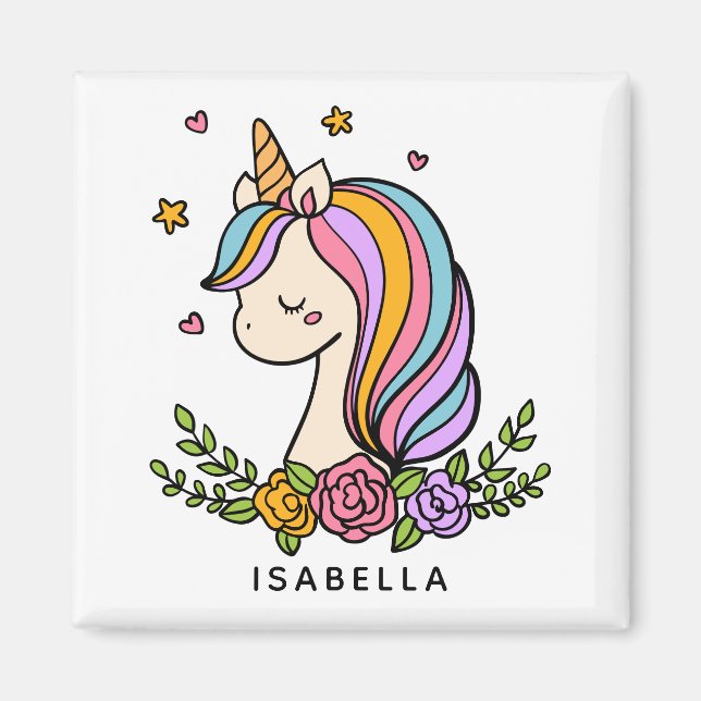 Imán Nombre Personalizado De Unicorn Cute Whimsical Gir (Frente)