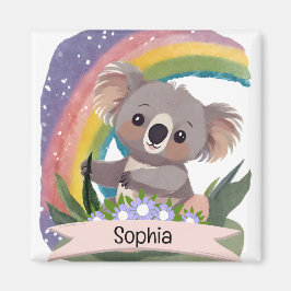 Imán Nombre personalizado del bebé de Koala Arcoiris