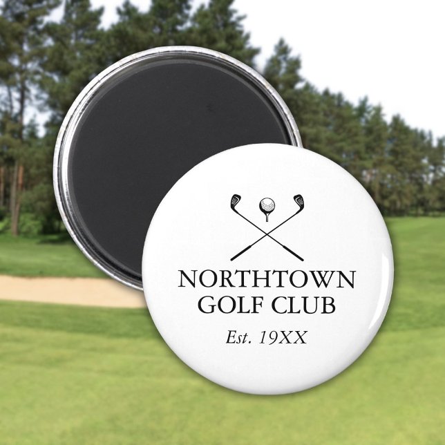 Imán Nombre Personalizado Del Club De Golf Negro Y Blan (Personalized Golf Club Name Black And White Magnet)