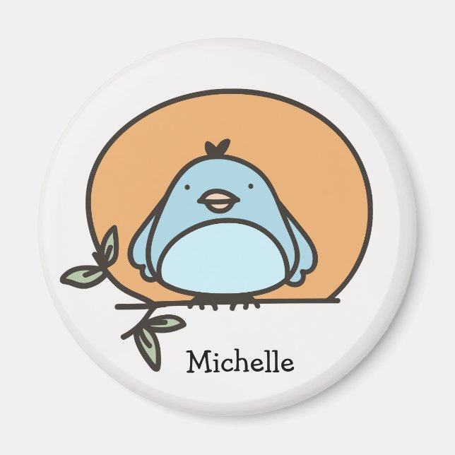 Imán Nombre personalizado del Ilustracion Cute Bluebird (Frente)