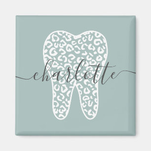Imán Nombre personalizado Dental Leopard Print Tooth Gi