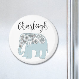 Imán Nombre personalizado Elefante de Blue Paisley