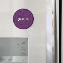 Imán Nombre personalizado flores moradas en negro