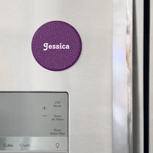 Imán Nombre personalizado flores moradas en negro (In situ (nevera))