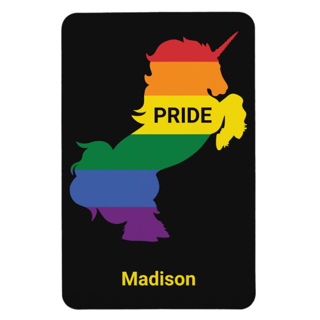 Imán Nombre personalizado Gay Unicorn (Vertical)