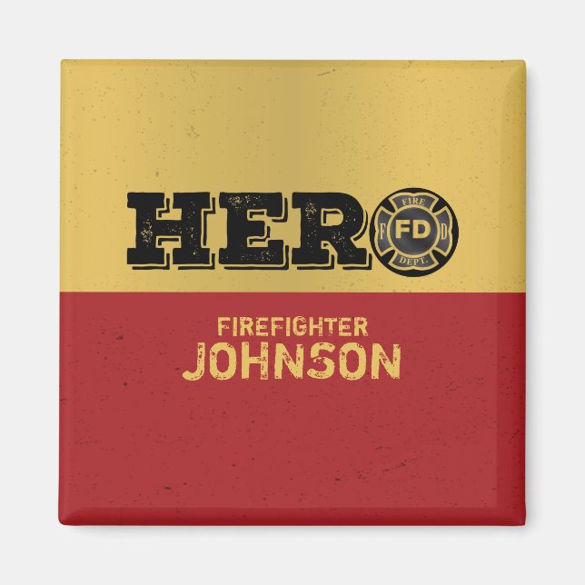 Imán Nombre personalizado, héroe de bomberos (Frente)