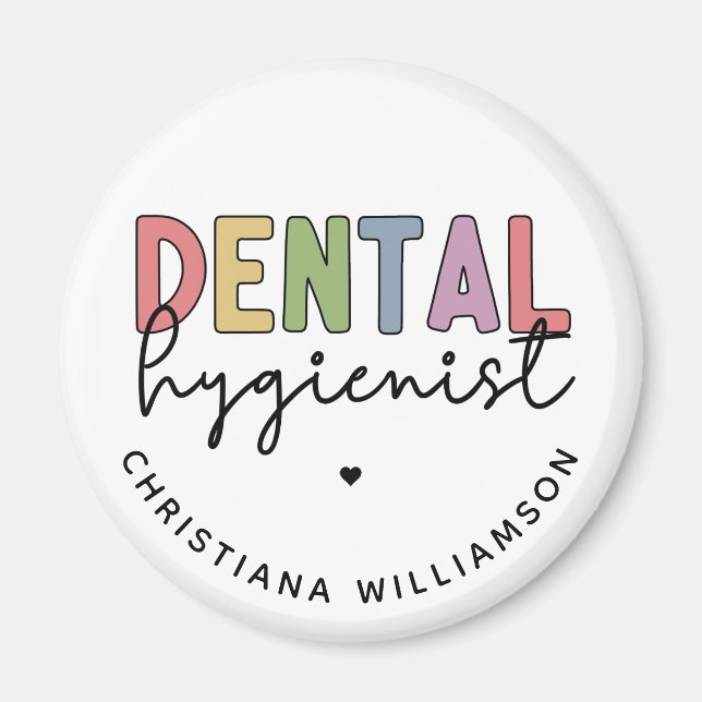 Imán Nombre personalizado Higienista dental Regalos RDH (Frente)