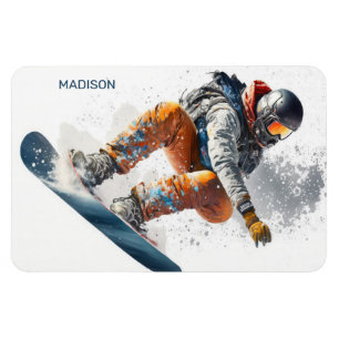 Imán Nombre personalizado Ilustracion Snowboarder