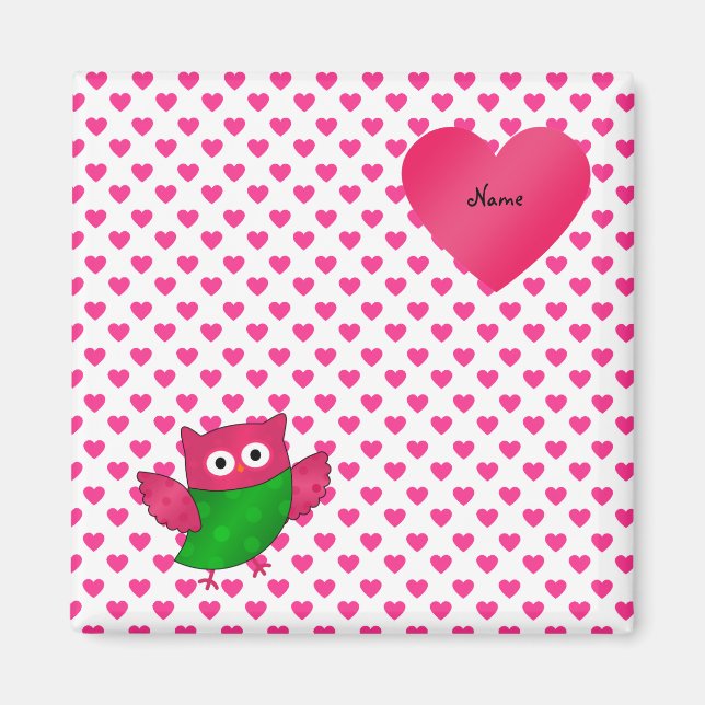 Imán Nombre personalizado lindo búho corazones rosados (Frente)