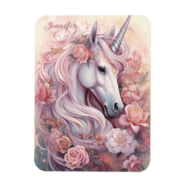 Imán Nombre personalizado lindo unicornio (Vertical)
