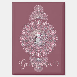 Imán Nombre personalizado Mandala ornamental de Snowman