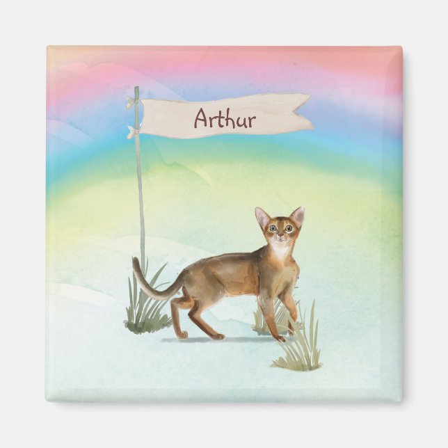 Imán Nombre personalizado Mascota de gato abysiniano (Frente)