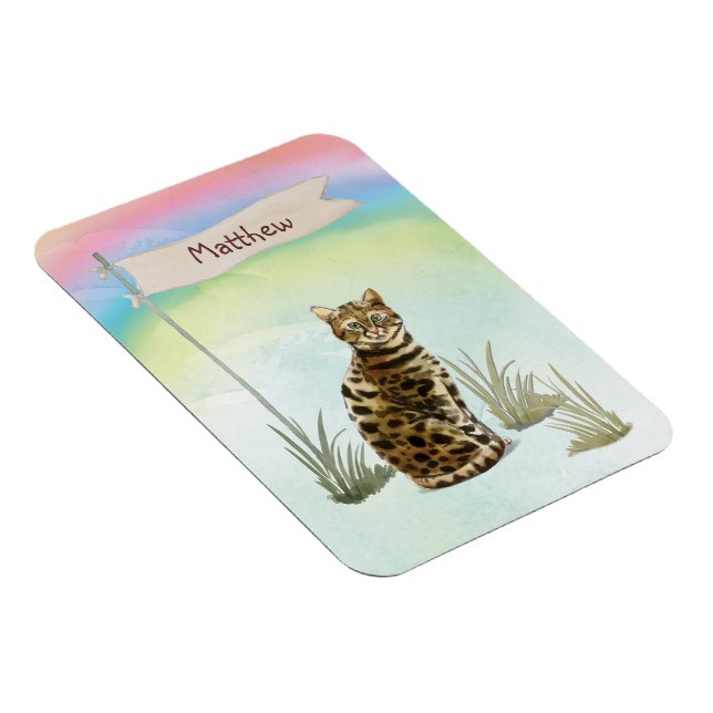Imán Nombre personalizado Mascota de gato bengalí (Lado Derecho)