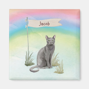 Imán Nombre personalizado Mascota de gato ruso azul