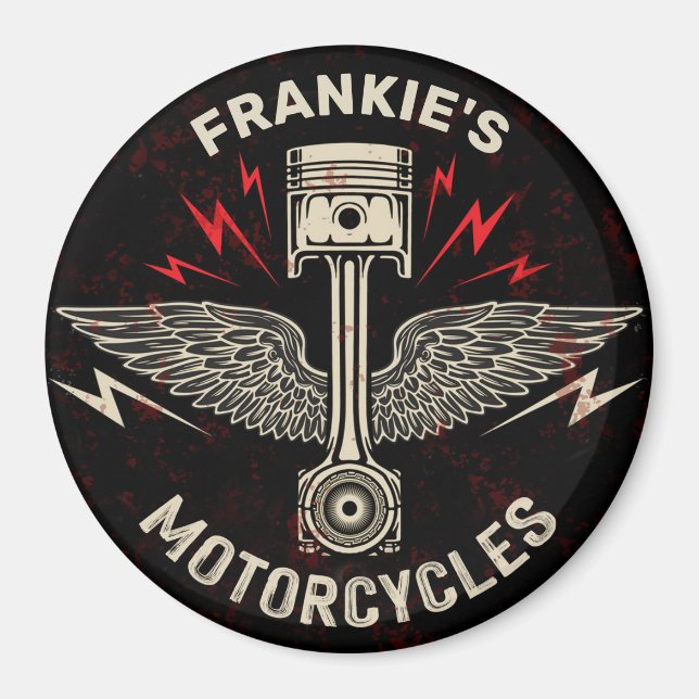 Imán NOMBRE Personalizado Motocicleta Piston Wings Bike (Frente)