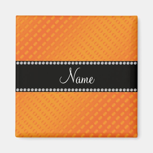 Imán Nombre personalizado naranja de puntos de polka (Frente)
