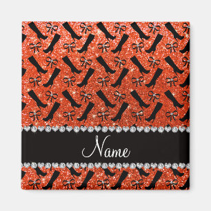 Imán Nombre personalizado naranja neón purpurina botas 