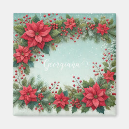 Imán Nombre personalizado Navidades acuarela floral Poi