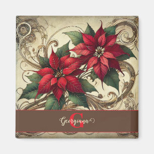 Imán Nombre personalizado Navidades Art Nouveau Poinset