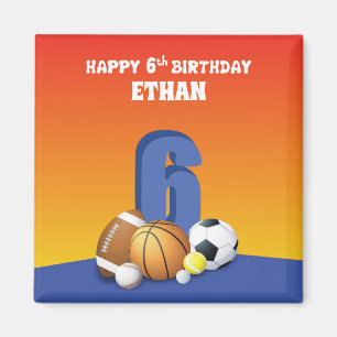 Imán Nombre personalizado niño cumpleaños 6 deportes pe
