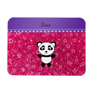 Imán Nombre personalizado panda rosa estrellas purpurin