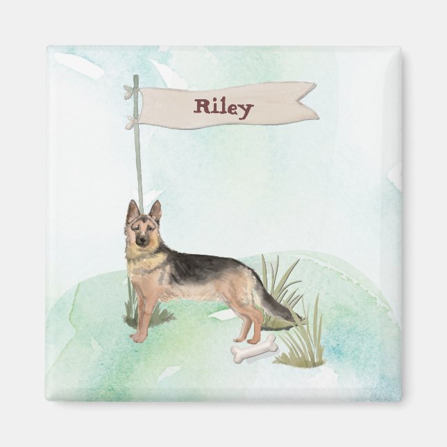 Imán Nombre personalizado Pastor Mascota alemán Perro (Frente)