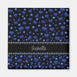 Imán Nombre personalizado, patrón de purpurina de coraz