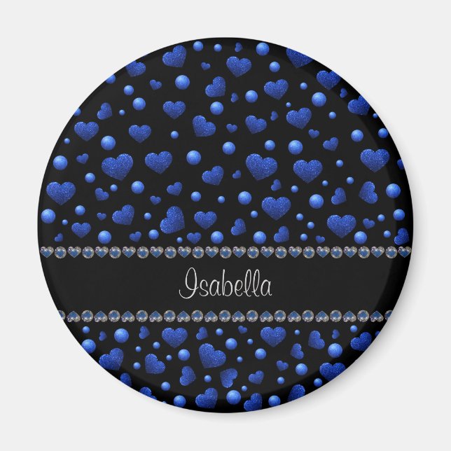 Imán Nombre personalizado, patrón de purpurina de coraz (Frente)