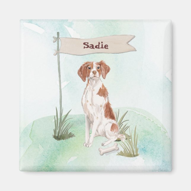 Imán Nombre personalizado Perro Mascota de Bretaña (Frente)