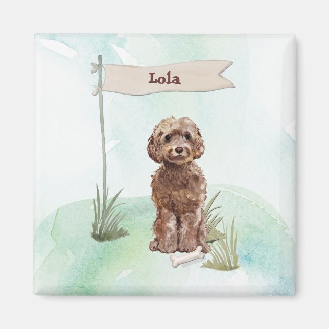 Imán Nombre personalizado Perro Mascota de Cockapoo mar (Frente)