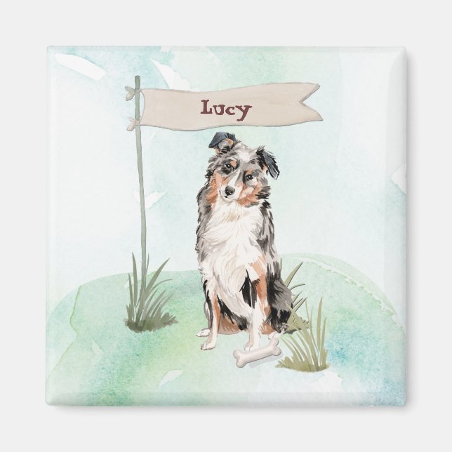 Imán Nombre personalizado Perro Mascota pastor australi (Frente)