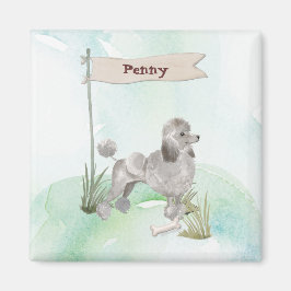 Imán Nombre personalizado perro Poodle gris mascota