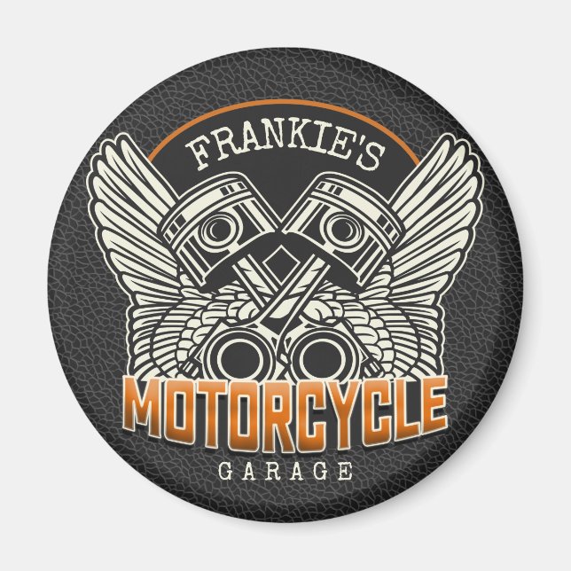Imán NOMBRE personalizado Pistons Wings Motorcycle Bike (Frente)