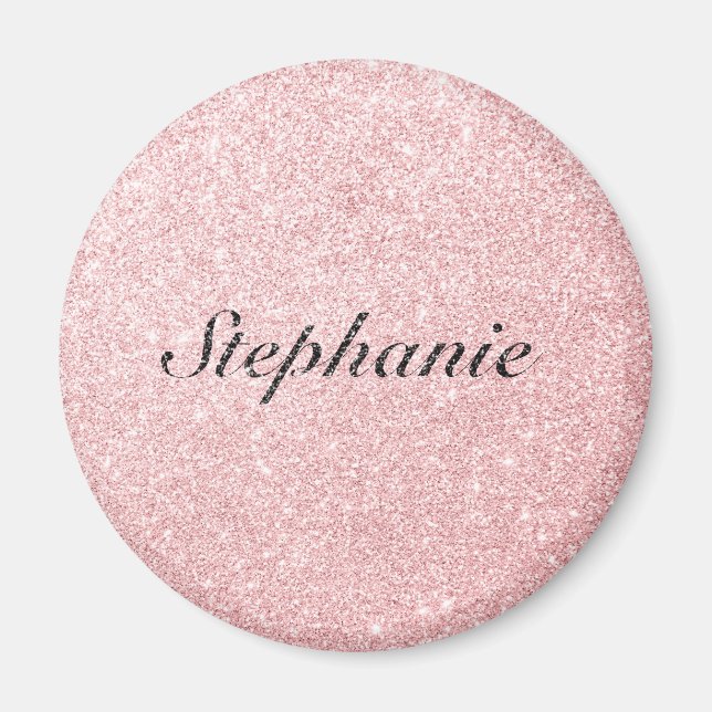 Imán Nombre personalizado Purpurina rosa estilo de dest (Frente)