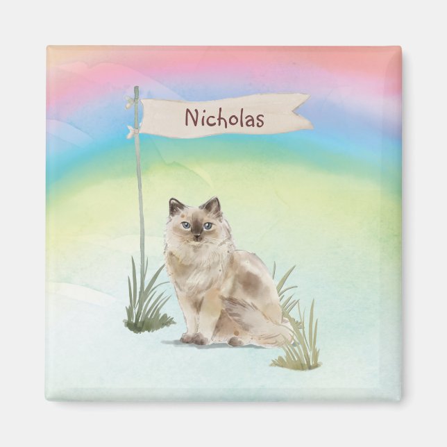 Imán Nombre personalizado Ragdoll Cat Mascota (Frente)