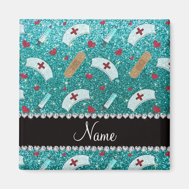 Imán Nombre personalizado robin azul purpurina enfermer (Frente)