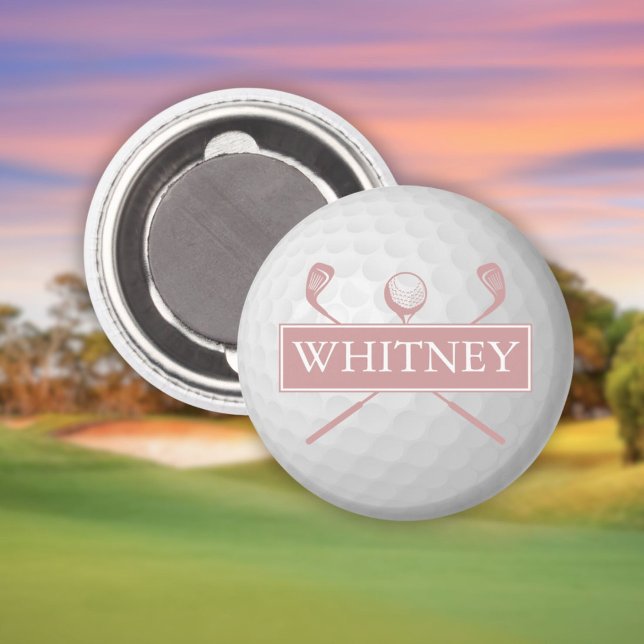 Imán Nombre personalizado Rosa Dusty Pink Golf Ball (Personalized Name Dusty Rose Pink Golf Ball Magnet)