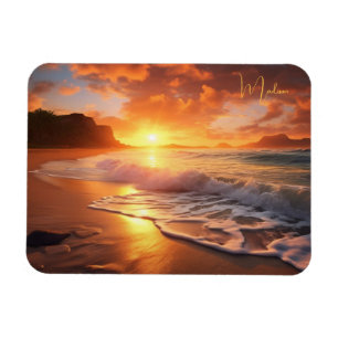 Imán Nombre personalizado Sunset de playa tropical