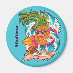Imán Nombre personalizado Surfing Pineapple